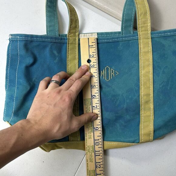 Vintage LL Bean Boat Tote Bag Medium Teal Green Trim Heavy Canvas USA Made - Picture 9 of 9